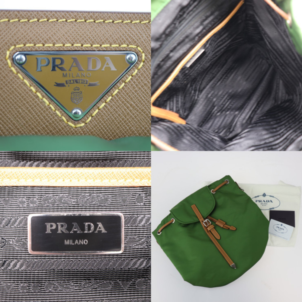 Prada Logo Backpack Plate Triangular Leather Gree… - image 8